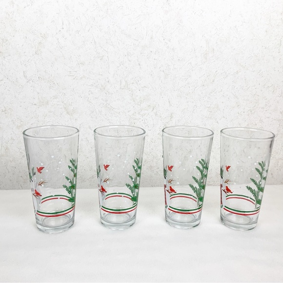 Vintage KIG Indonesia 4 Tumbler Glasses Snowman Cardinal Tree Winter Christmas - Picture 4 of 7